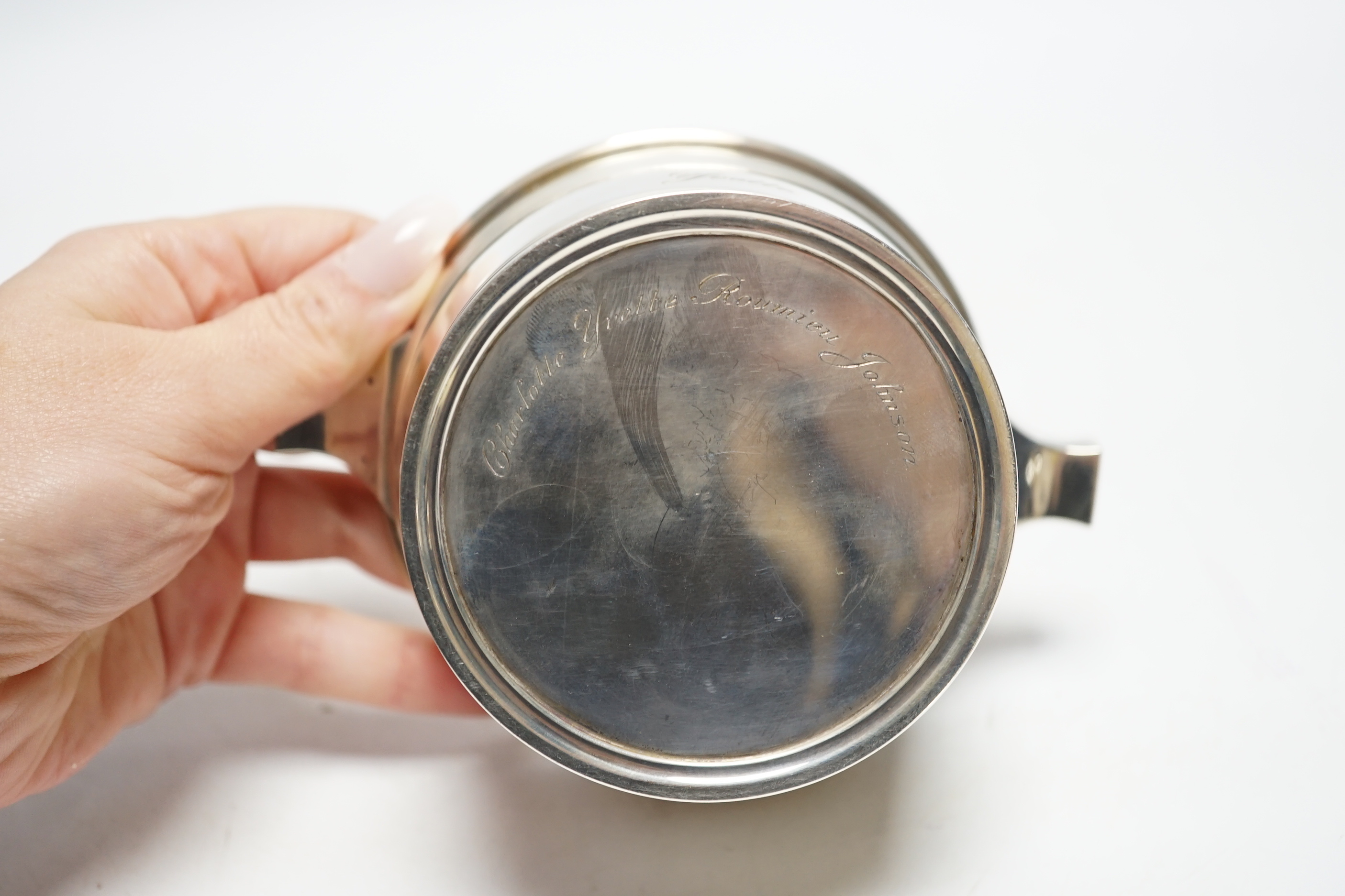 A late Victorian Scottish silver sugar bowl , modelled as a tub with lug handles, Hamilton & Inches, Edinburgh, 1898, 13.7cm, 7.4oz.